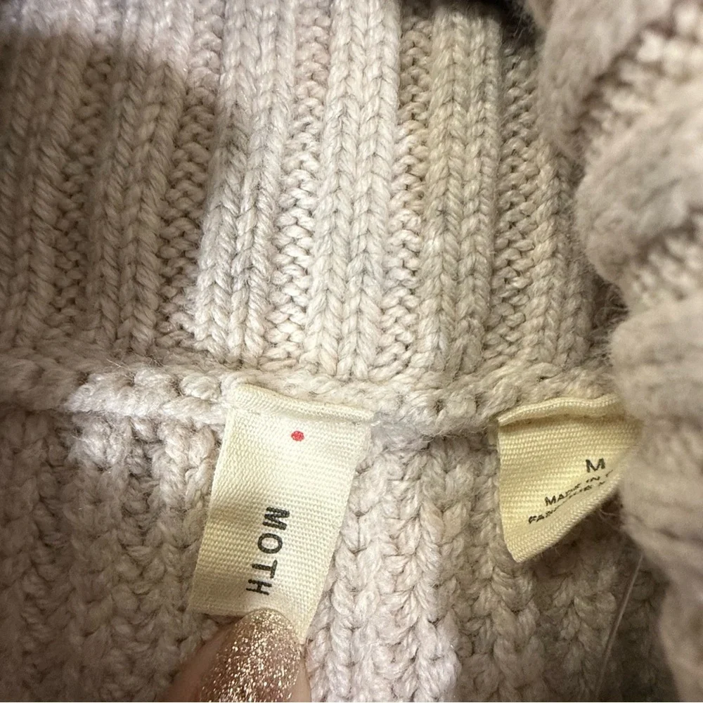 Anthropologie Moth Womens M Beige Ribbed Cable Knit Turtleneck Sweater‎